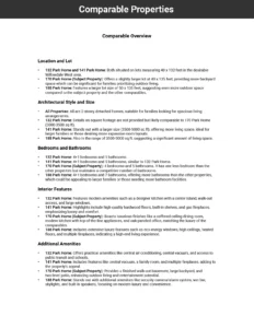 A detailed description by room of similarities and differences between the subject property and comparable properties included in the Black Book Report